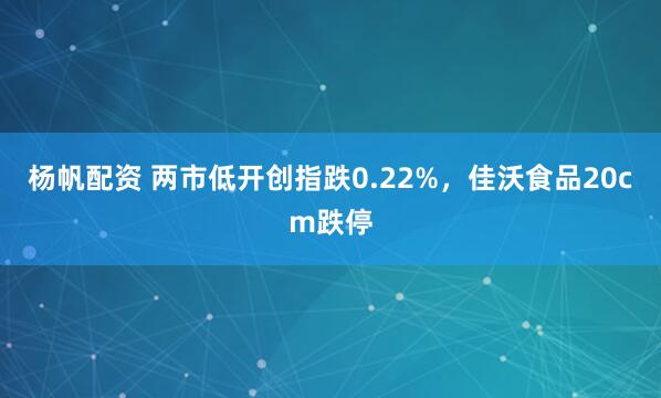 杨帆配资 两市低开创指跌0.22%，佳沃食品20cm跌停