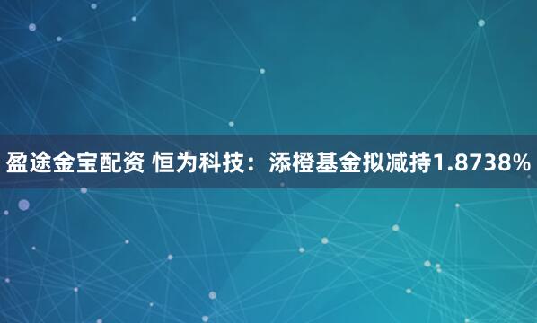 盈途金宝配资 恒为科技：添橙基金拟减持1.8738%